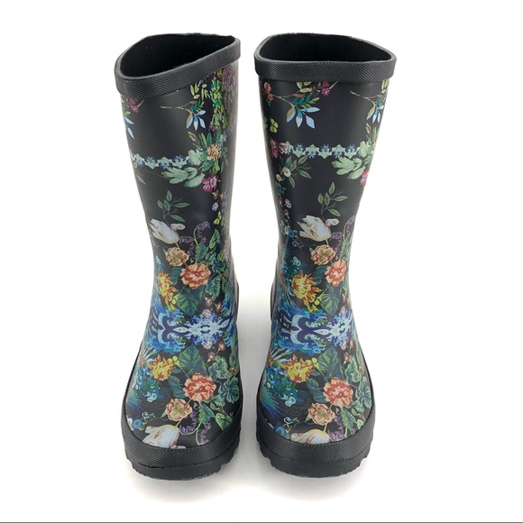 Johnny Was Black Floral Print Dreamers Rainboot - Picture 3 of 10